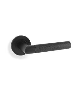 Deurkruk Knurled 'Harrier' - Mat zwart - Rond rozet Ø50mm - AW210BL
