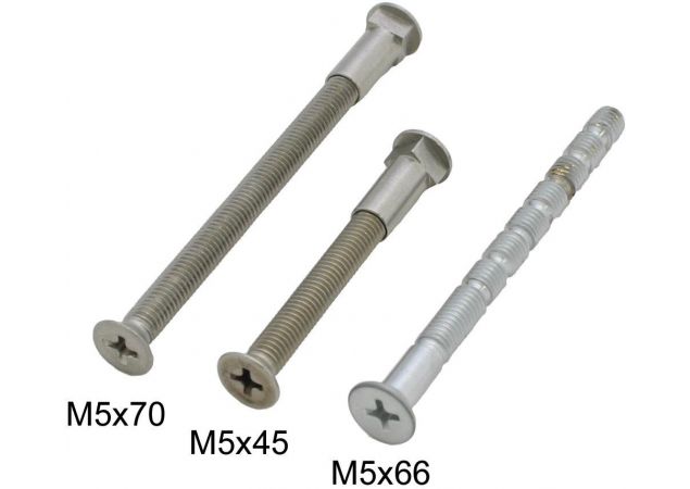 Patentbout M5x65mm - Compleet - Messing mat chroom