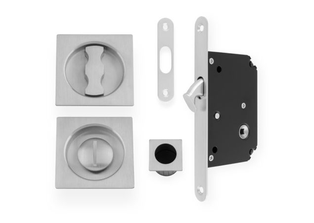 Schuifdeurslot set  - Mat verchroomd - Inclusief vierkant wc/badkamer beslag - AW111RSC