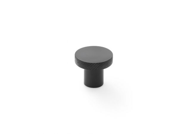 Meubelknop Knurled 'Hanover' - Mat zwart - Ø30mm - Hoogte 26mm - AW802-30-BL