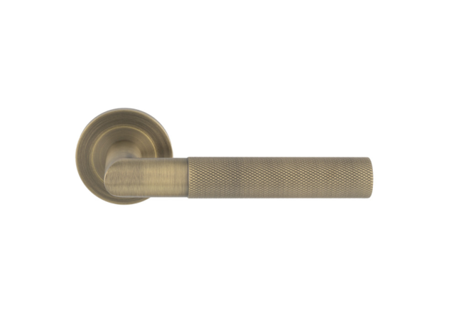 Deurkruk Knurled 'Crown' - Antiek messing - Rond rozet Ø52mm - SWL1169AB