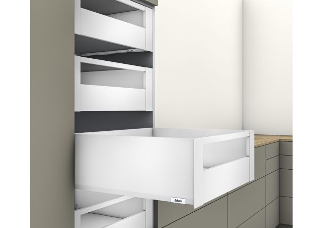 Blum Merivobox binnenlade met reling - Hoogte E (207mm) - 450mm - 40kg - Zijdewit