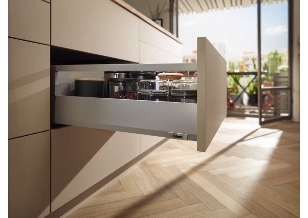 Blum Merivobox lade met reling - Hoogte E (209mm) - 450mm - 70kg - Indiumgrijs