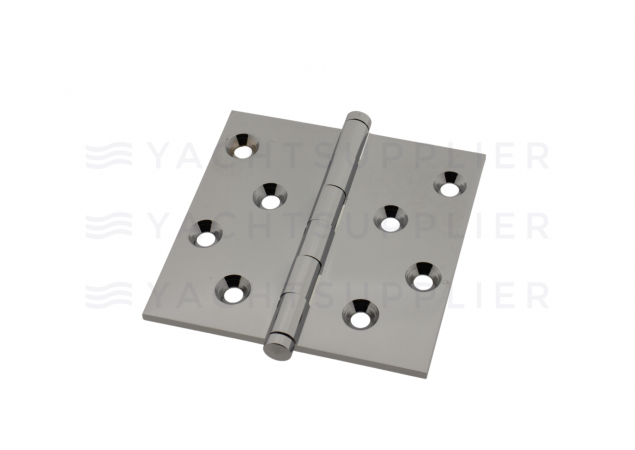 Scharnier rechte hoek - 80x80x3mm - Losse pen - Dubbele knop - Messing gepolijst chroom