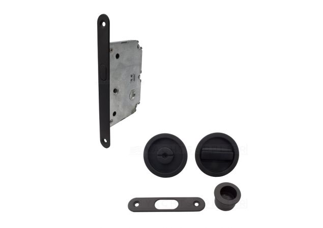 Schuifdeurslot set - Zwart - Inclusief rond Wc toilet / badkamer beslag