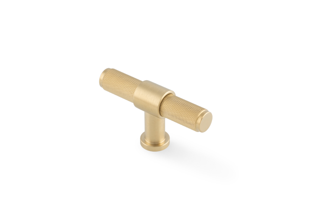 Meubelknop Knurled 'Kingston' T-vorm - PVD Mat messing - 80mm - AW838-80-SBPVD