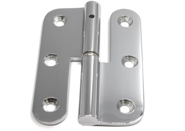 Paumelle ronde hoek - 90x63x3mm - Links - Messing gepolijst chroom