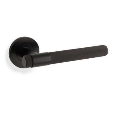 Deurkruk Knurled 'Kingston' - Mat zwart - Rond rozet Ø50mm - AW240BL