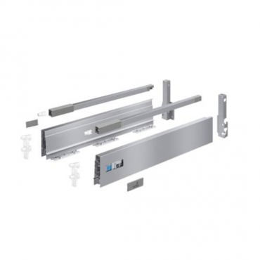 Hettich InnoTech Atira frontlade met reling set - Zijwandhoogte 144mm - Nominale lengte 470mm - Zilver